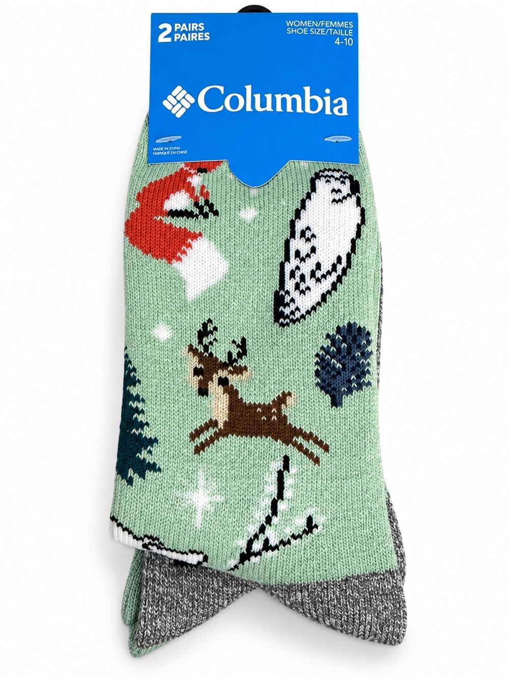 Columbia Women’s 2 Pair Cozy Crew Socks Mint Grey Woodland Size 4-10